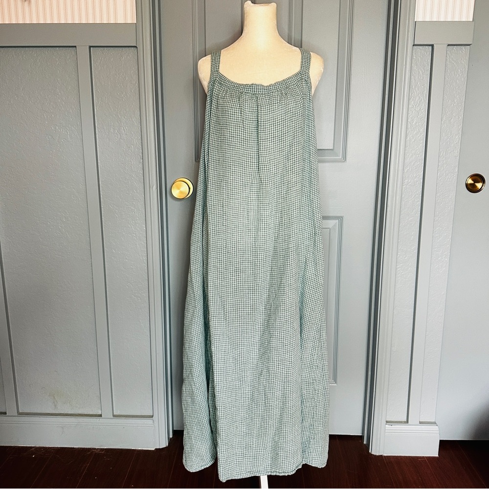 Eileen Fisher Organic Linen Midi Checkered Dress - Picture 2 of 11